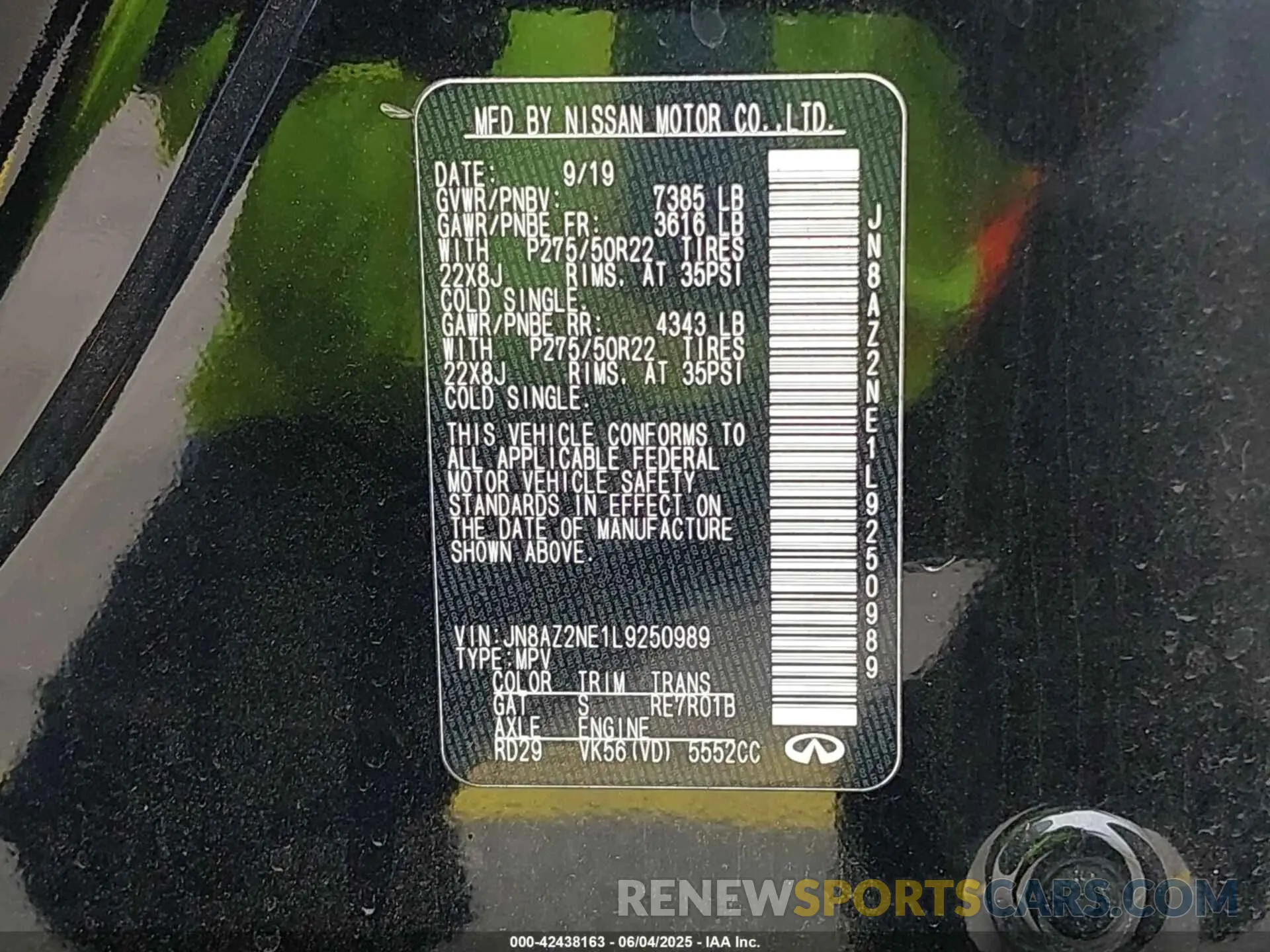 9 Photograph of a damaged car JN8AZ2NE1L9250989 INFINITI QX80 2020