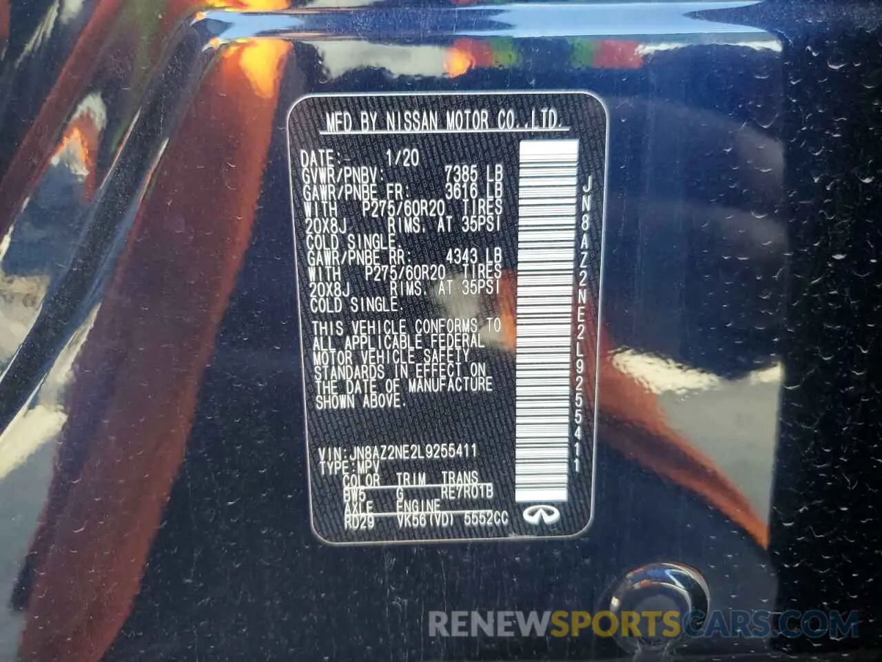 13 Photograph of a damaged car JN8AZ2NE2L9255411 INFINITI QX80 2020