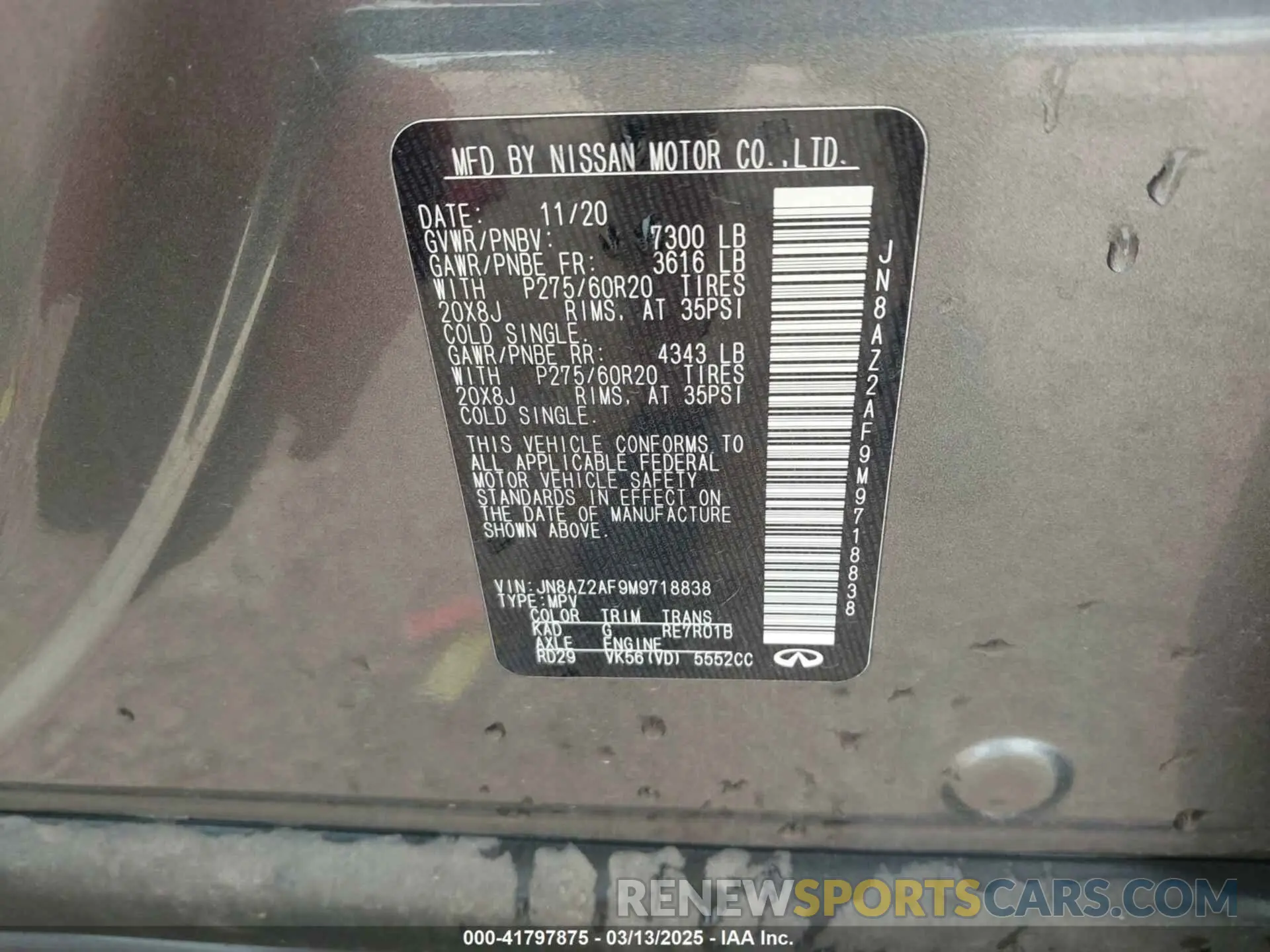 9 Photograph of a damaged car JN8AZ2AF9M9718838 INFINITI QX80 2021