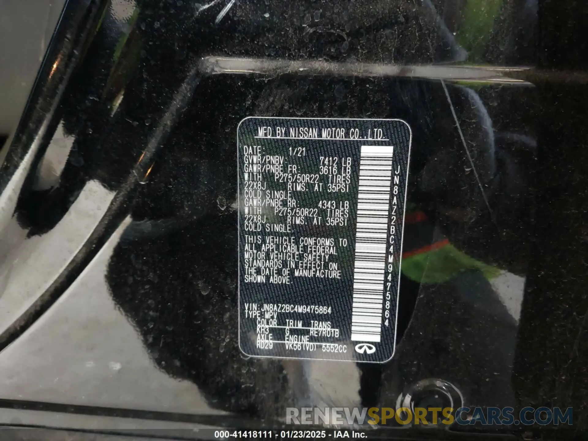 9 Photograph of a damaged car JN8AZ2BC4M9475864 INFINITI QX80 2021