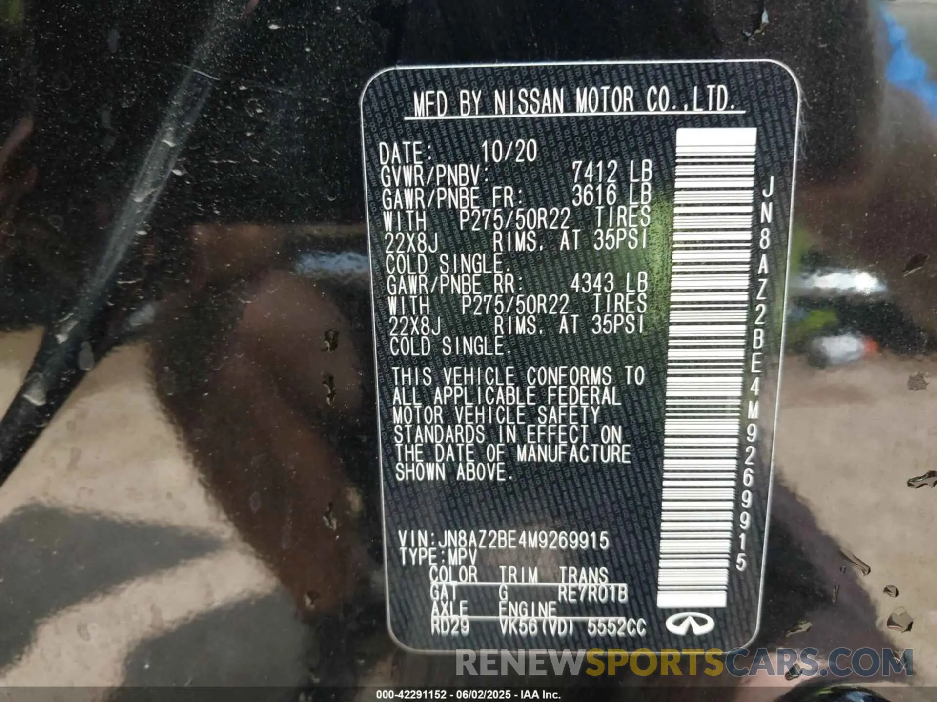 9 Photograph of a damaged car JN8AZ2BE4M9269915 INFINITI QX80 2021