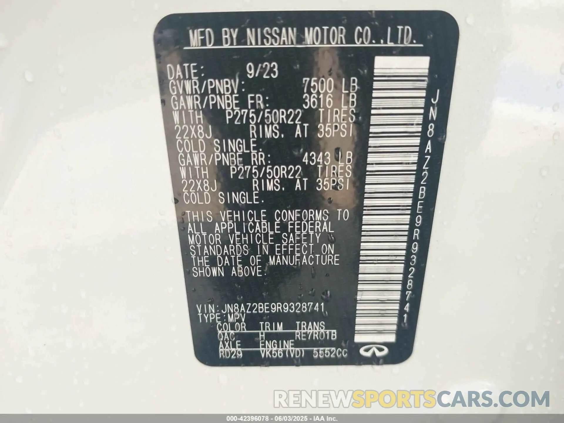 9 Photograph of a damaged car JN8AZ2BE9R9328741 INFINITI QX80 2024