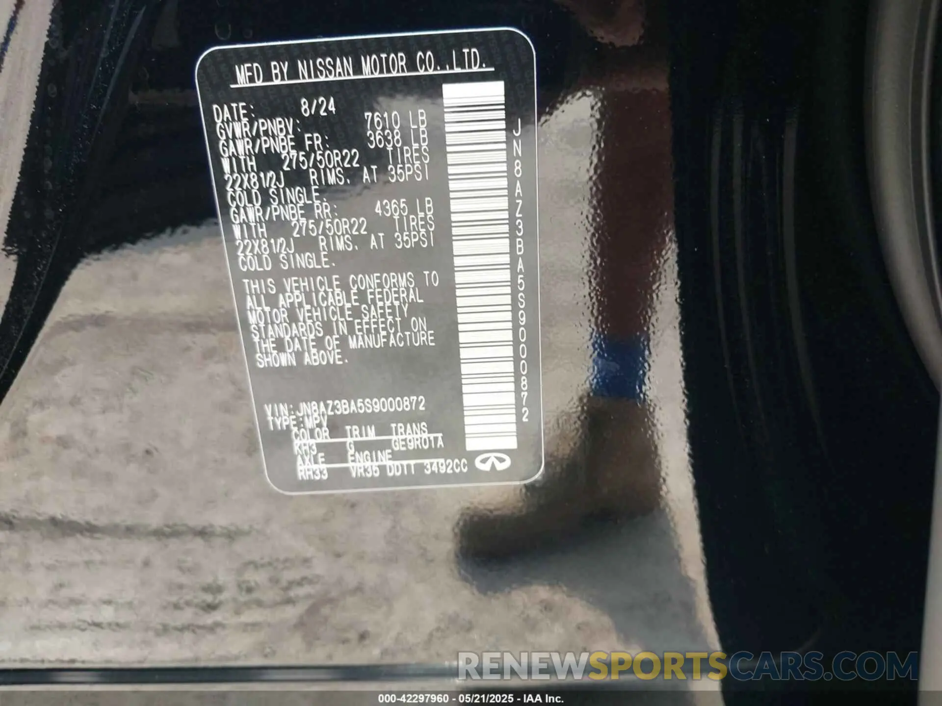 9 Photograph of a damaged car JN8AZ3BA5S9000872 INFINITI QX80 2025