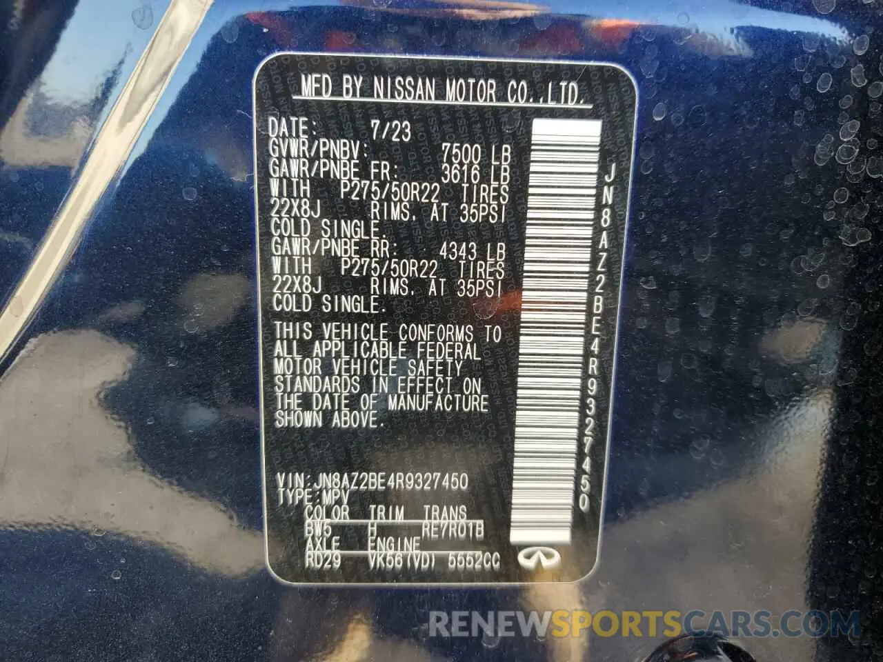13 Photograph of a damaged car JN8AZ2BE4R9327450 INFINITI QX80 SENSO 2024