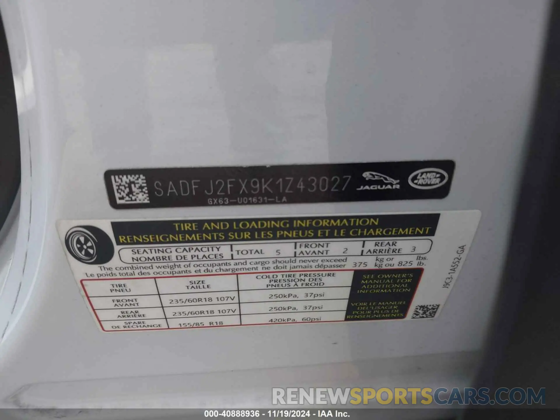 9 Photograph of a damaged car SADFJ2FX9K1Z43027 JAGUAR E-PACE 2019