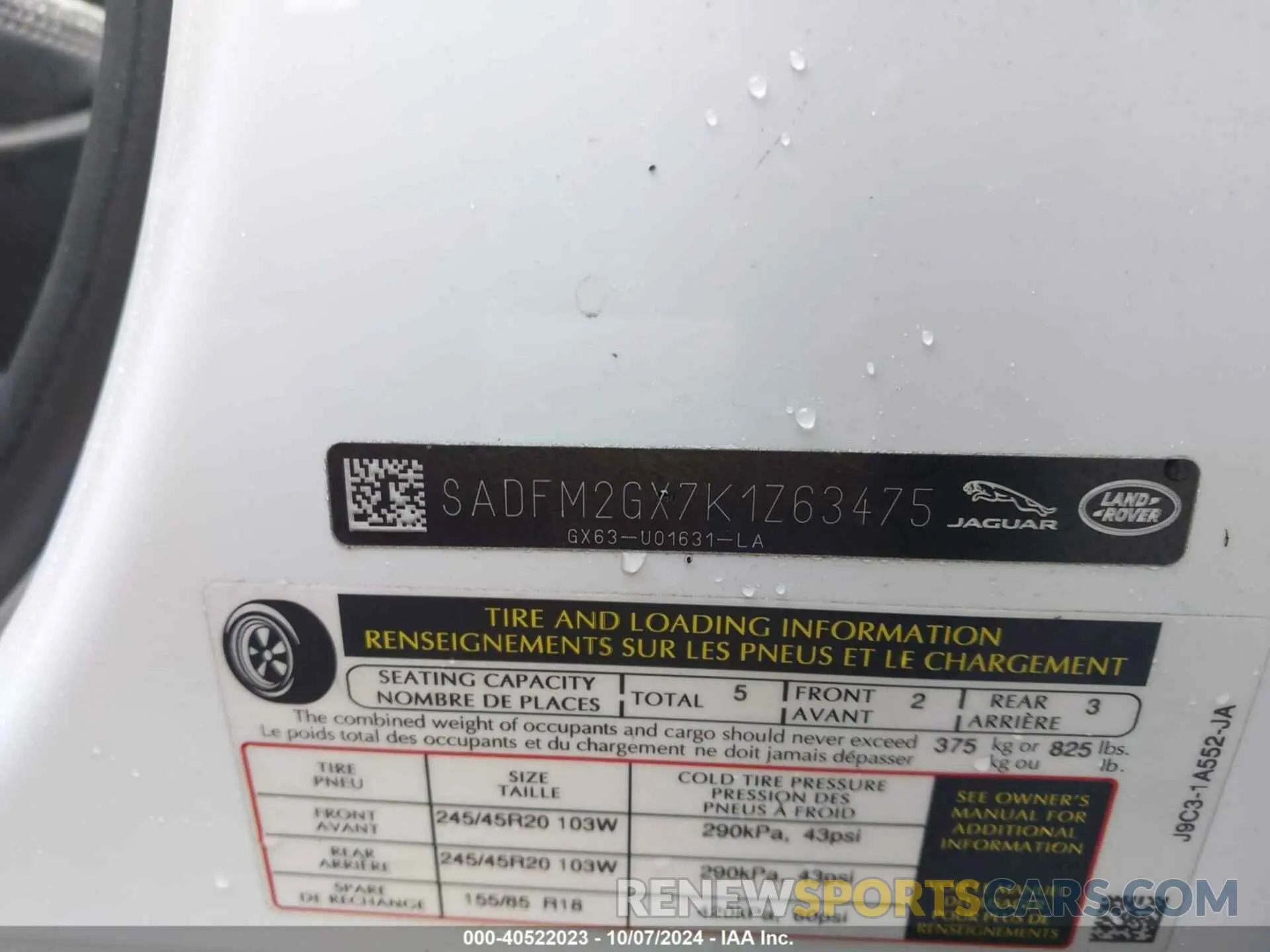 9 Photograph of a damaged car SADFM2GX7K1Z63475 JAGUAR E-PACE 2019