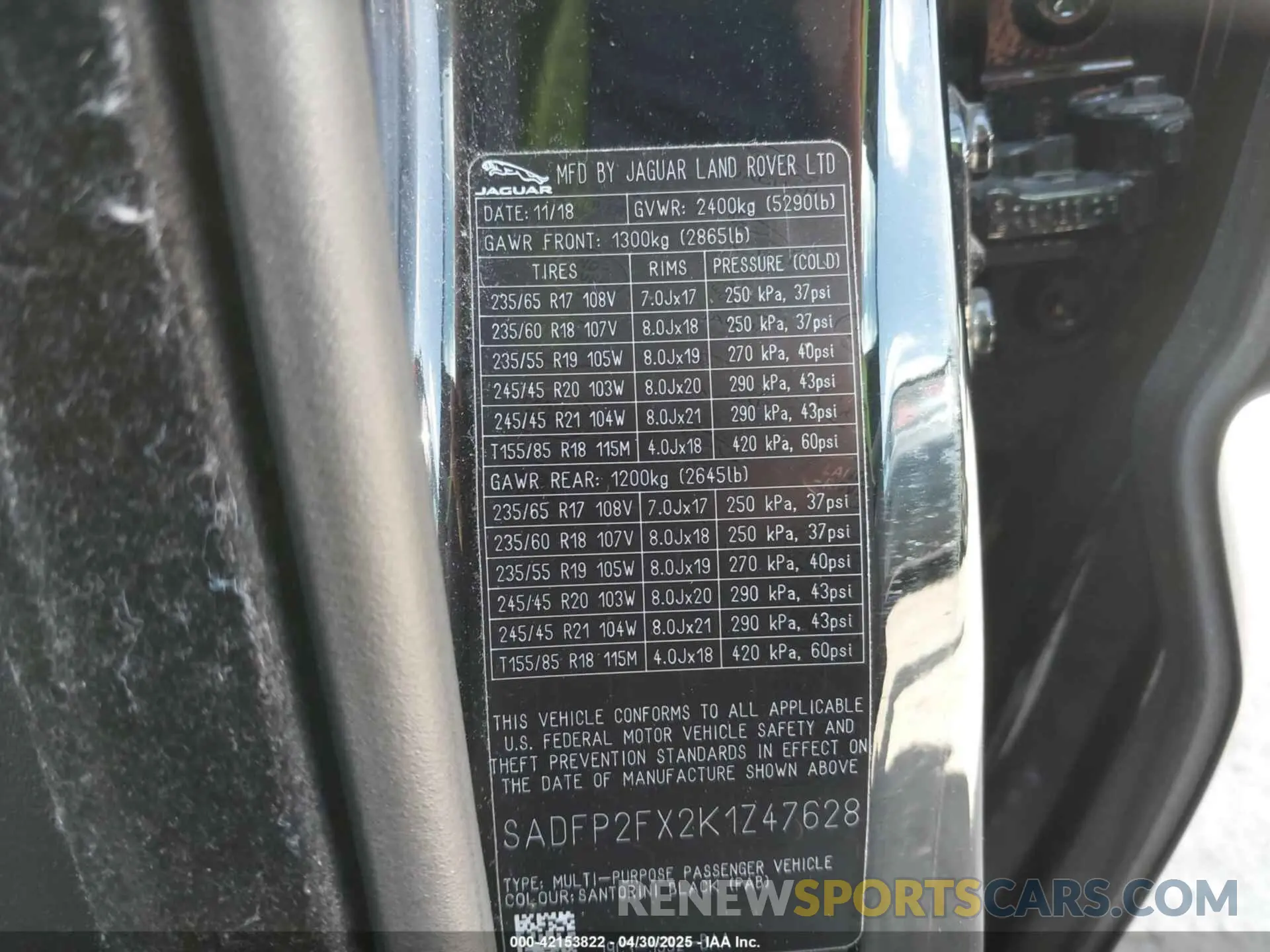 9 Photograph of a damaged car SADFP2FX2K1Z47628 JAGUAR E-PACE 2019