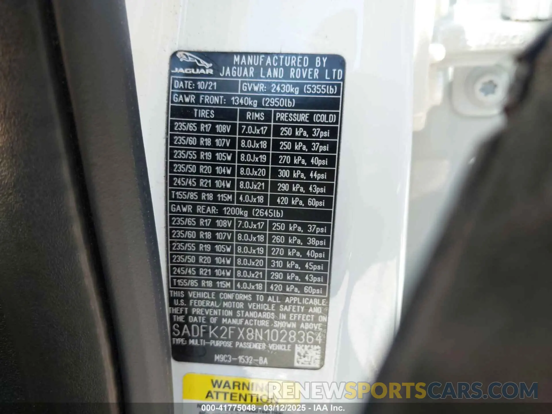 9 Photograph of a damaged car SADFK2FX8N1028364 JAGUAR E-PACE 2022