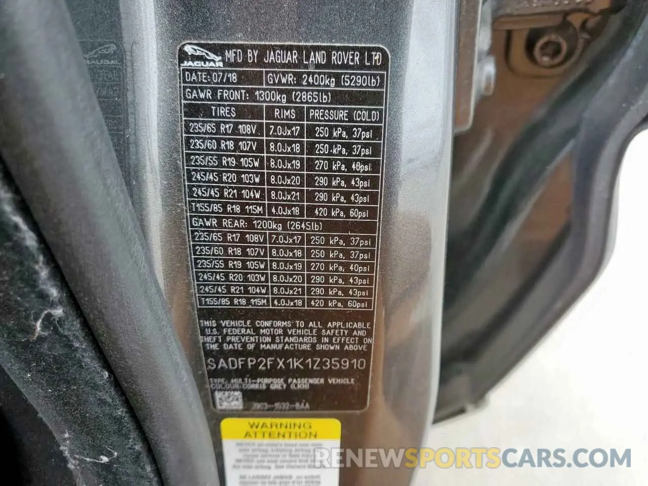 13 Photograph of a damaged car SADFP2FX1K1Z35910 JAGUAR ETYPE 2019