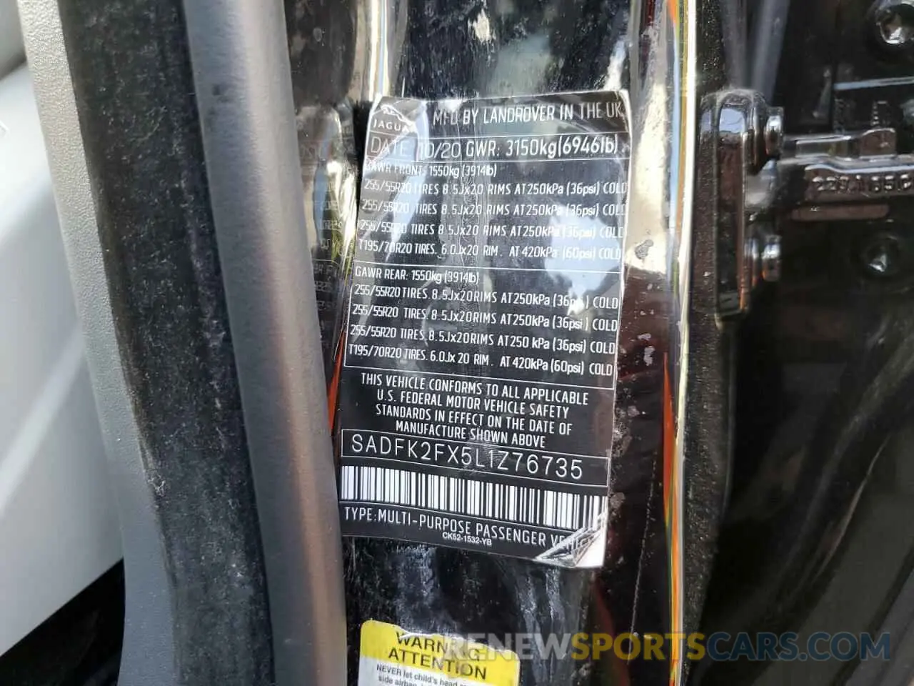 12 Photograph of a damaged car SADFK2FX5L1Z76735 JAGUAR ETYPE 2020