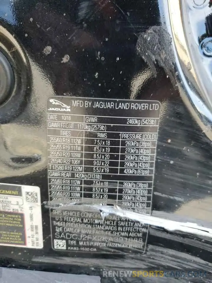 12 Photograph of a damaged car SADCJ2FX2KA391888 JAGUAR F-PACE 2019
