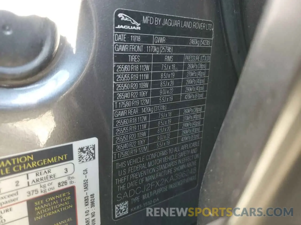 13 Photograph of a damaged car SADCJ2FX2KA396248 JAGUAR F-PACE 2019