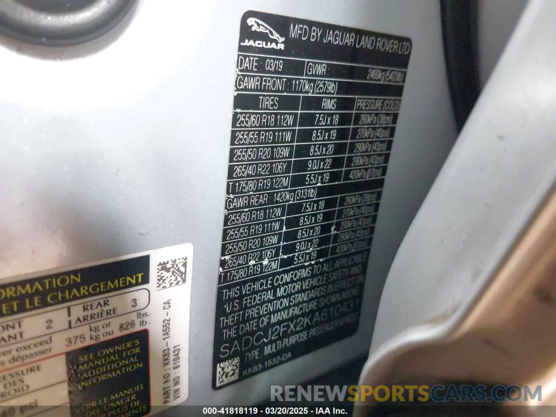9 Photograph of a damaged car SADCJ2FX2KA610431 JAGUAR F-PACE 2019