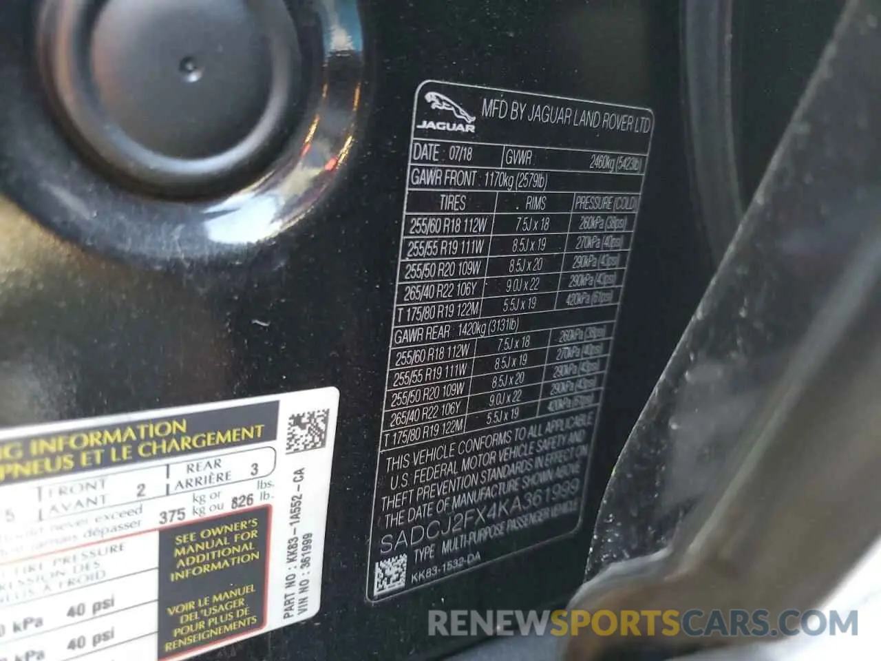 14 Photograph of a damaged car SADCJ2FX4KA361999 JAGUAR F-PACE 2019