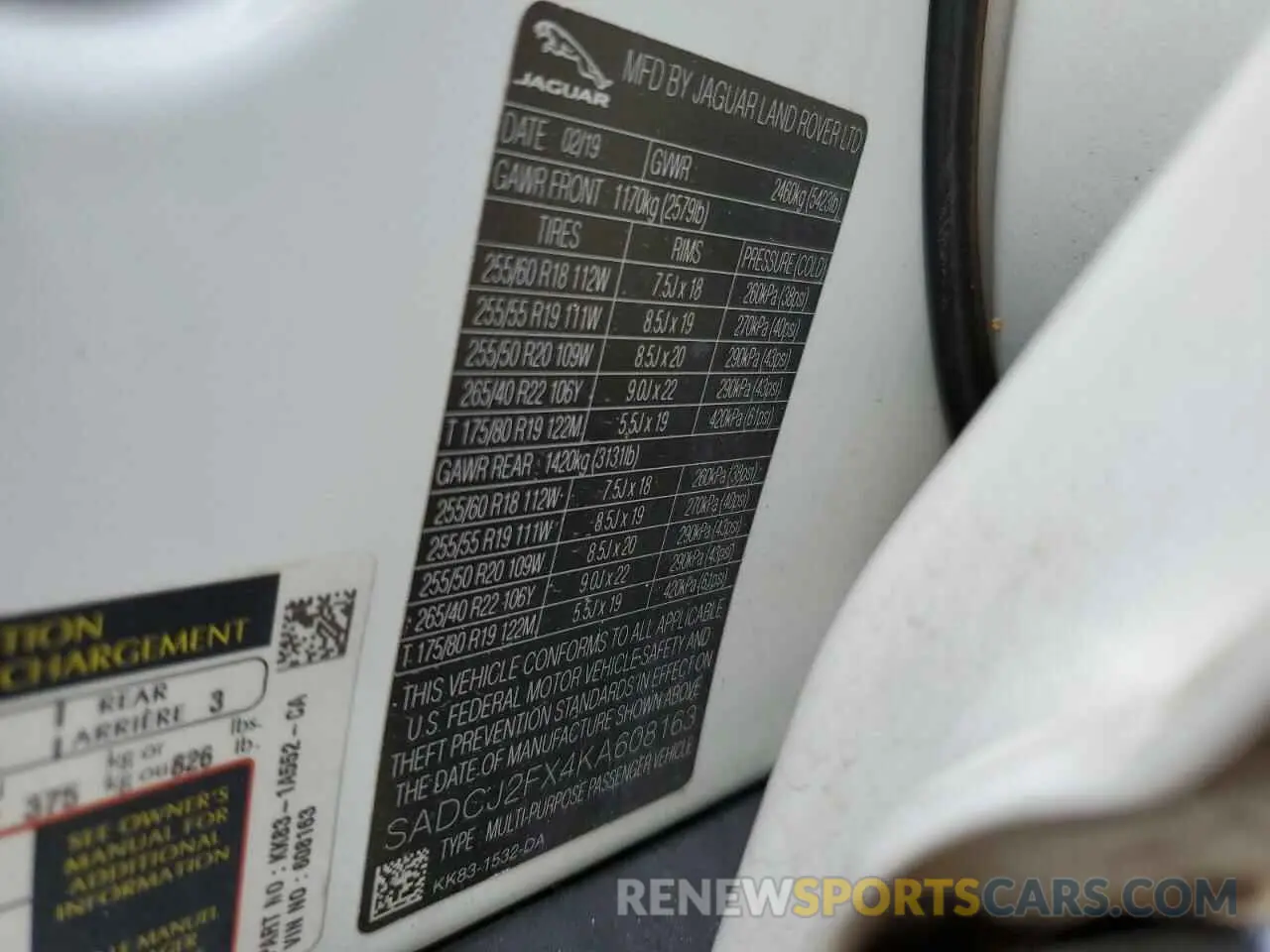 14 Photograph of a damaged car SADCJ2FX4KA608163 JAGUAR F-PACE 2019