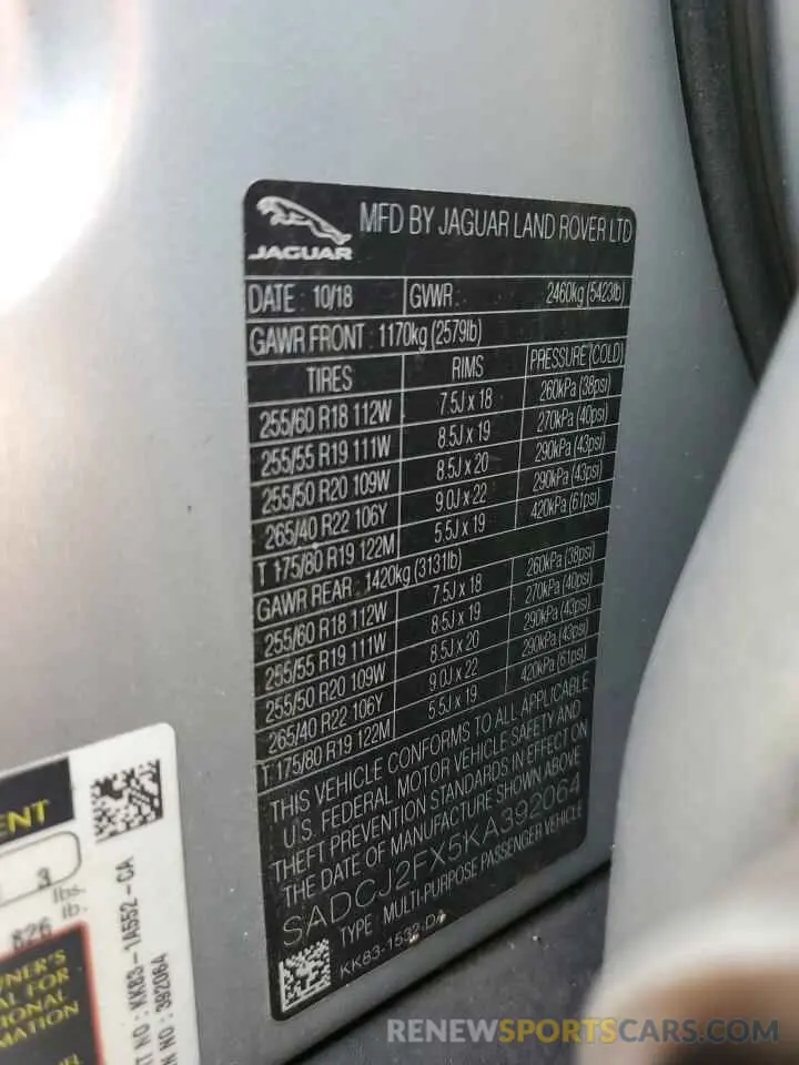 13 Photograph of a damaged car SADCJ2FX5KA392064 JAGUAR F-PACE 2019
