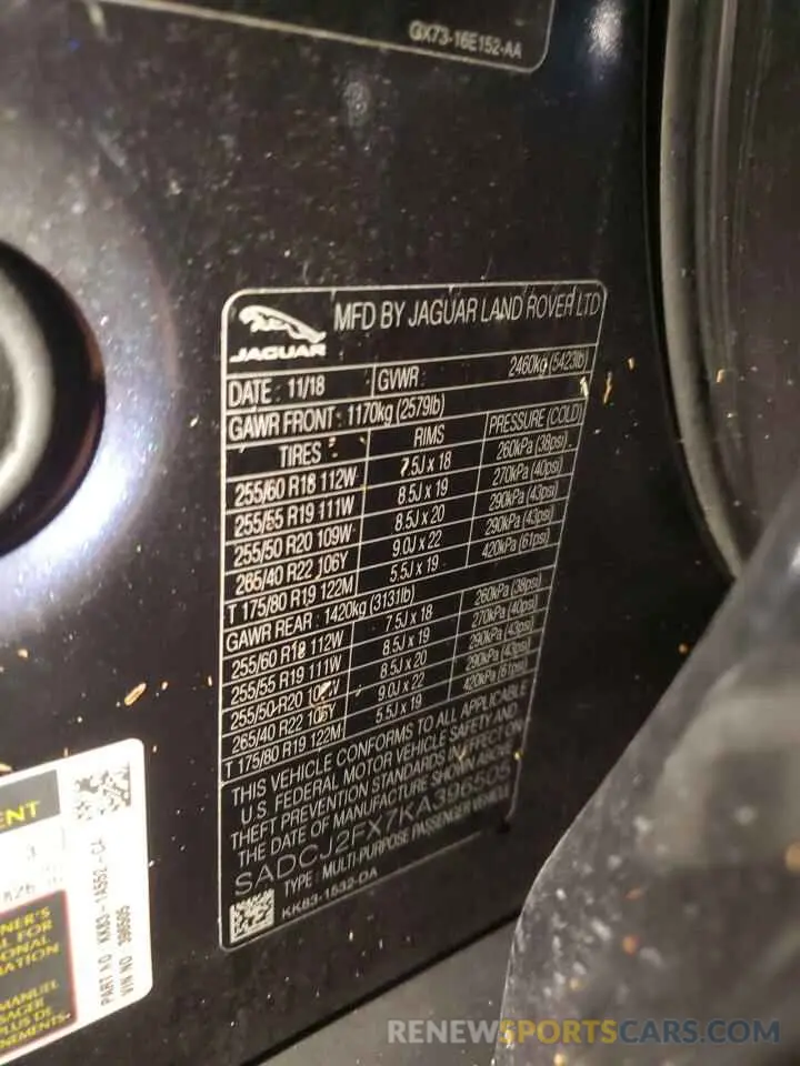 13 Photograph of a damaged car SADCJ2FX7KA396505 JAGUAR F-PACE 2019