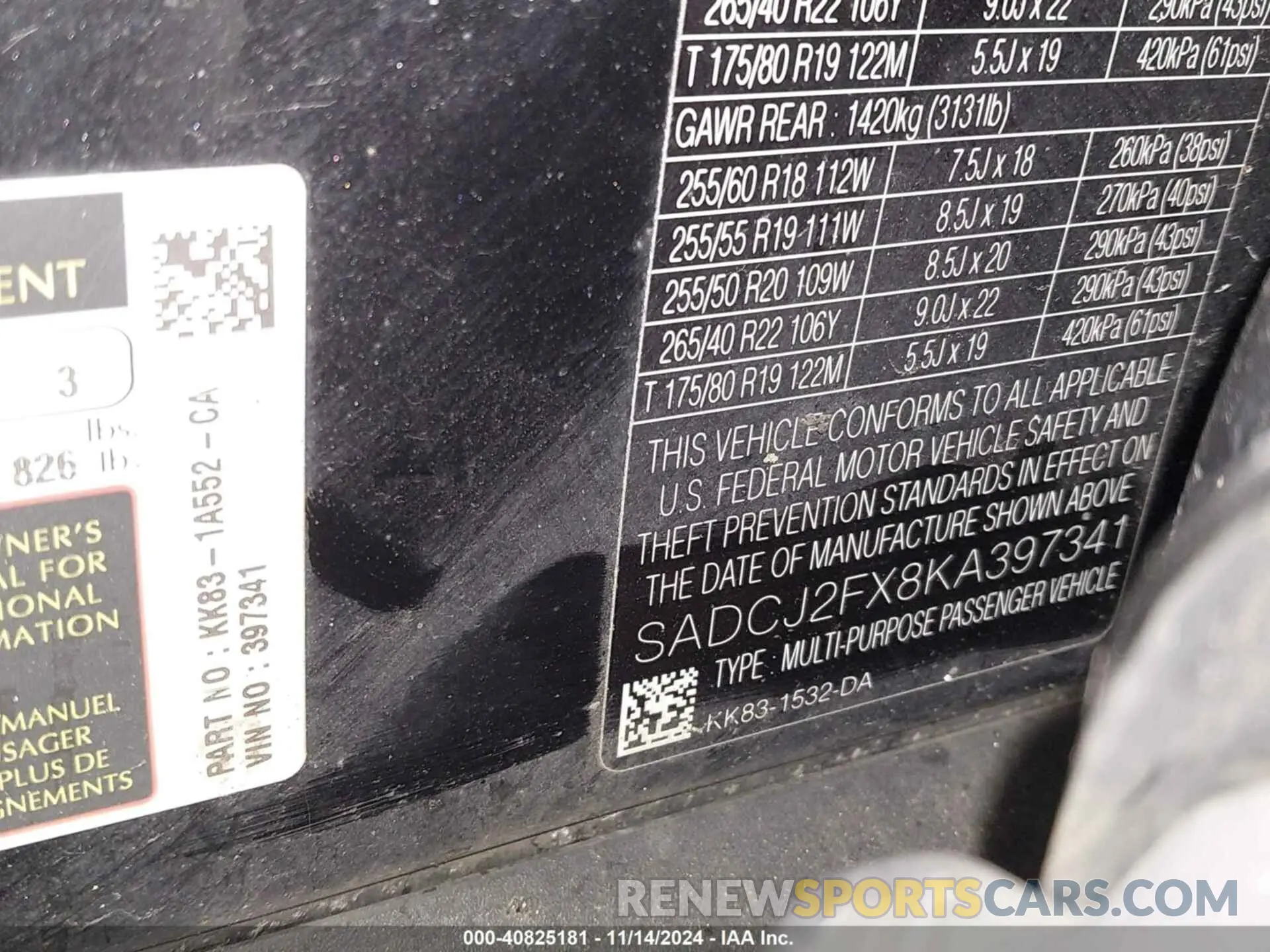 9 Photograph of a damaged car SADCJ2FX8KA397341 JAGUAR F-PACE 2019