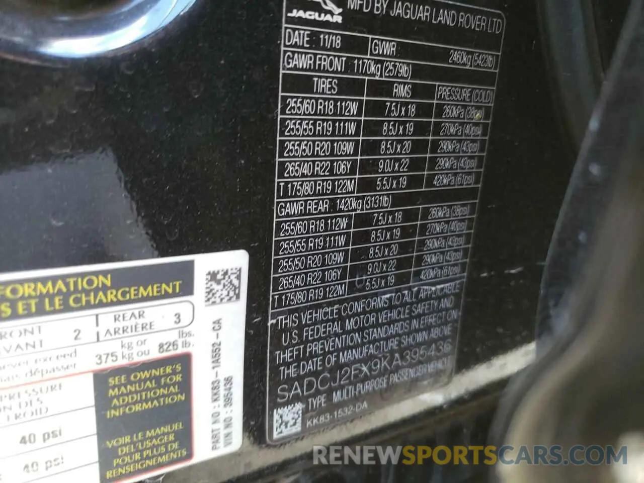 13 Photograph of a damaged car SADCJ2FX9KA395436 JAGUAR F-PACE 2019