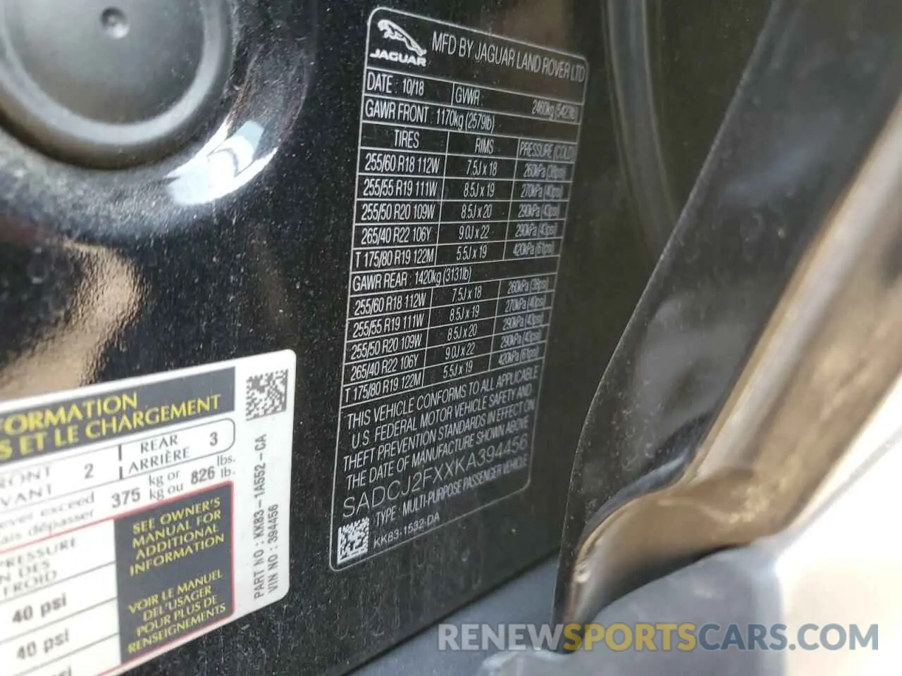 13 Photograph of a damaged car SADCJ2FXXKA394456 JAGUAR F-PACE 2019
