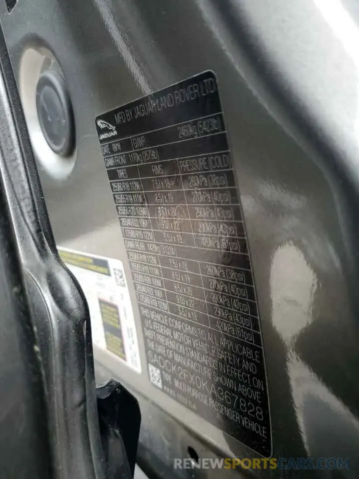 14 Photograph of a damaged car SADCK2FX0KA367828 JAGUAR F-PACE 2019