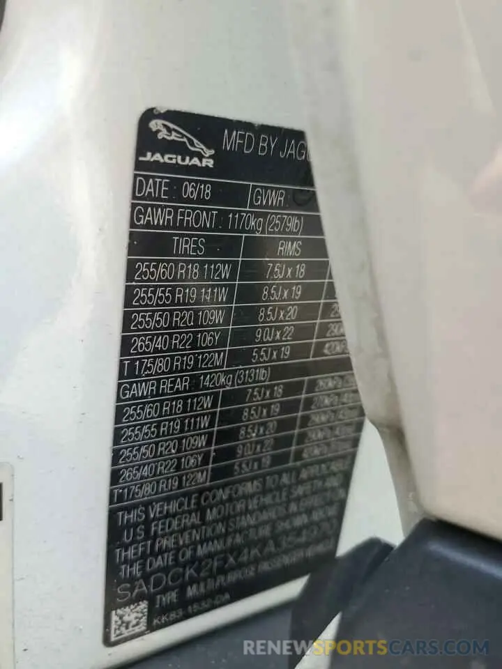 13 Photograph of a damaged car SADCK2FX4KA354970 JAGUAR F-PACE 2019