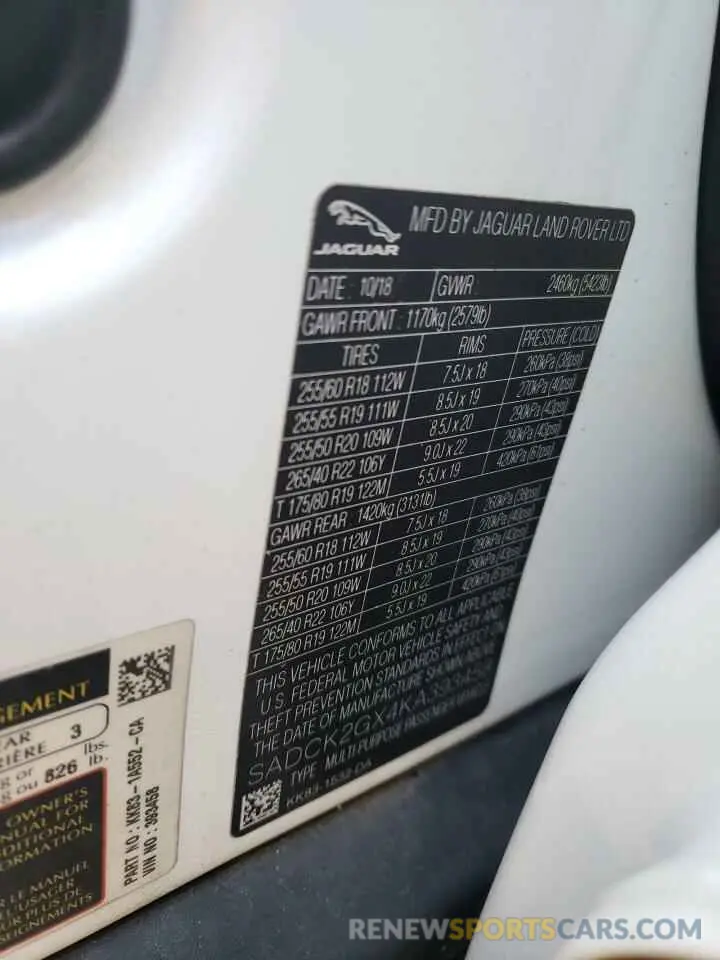 14 Photograph of a damaged car SADCK2GX4KA393458 JAGUAR F-PACE 2019