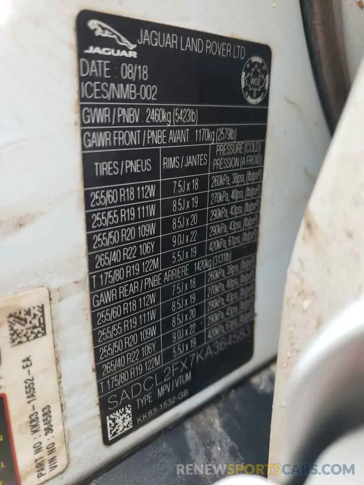14 Photograph of a damaged car SADCL2FX7KA364583 JAGUAR F-PACE 2019