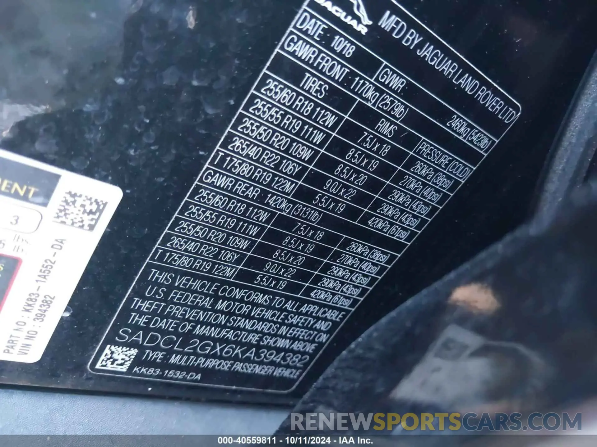 9 Photograph of a damaged car SADCL2GX6KA394382 JAGUAR F-PACE 2019