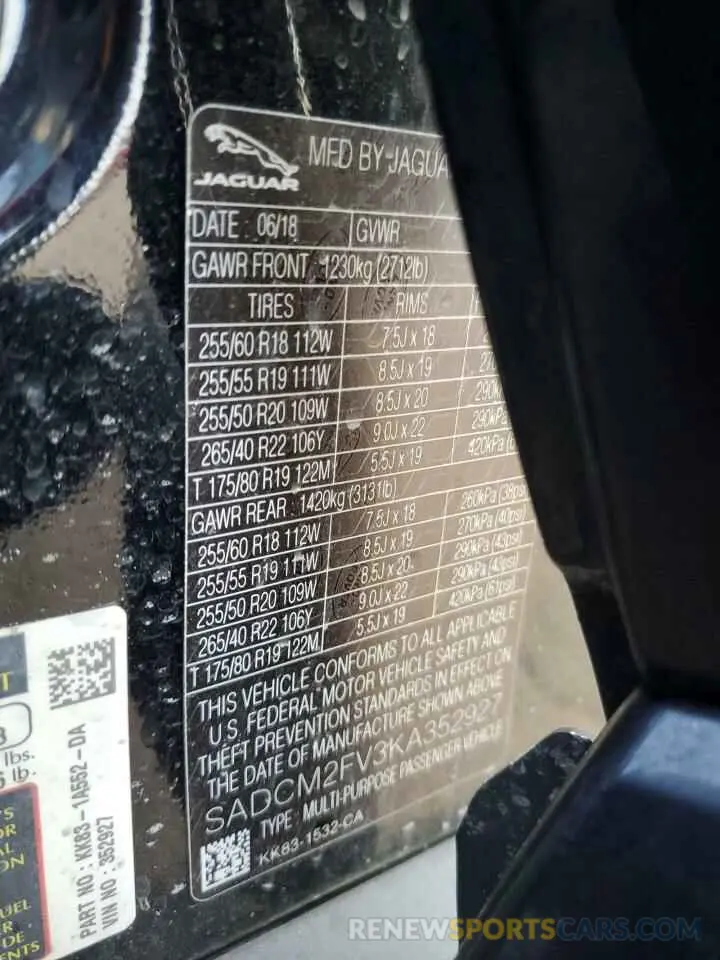13 Photograph of a damaged car SADCM2FV3KA352927 JAGUAR F-PACE 2019