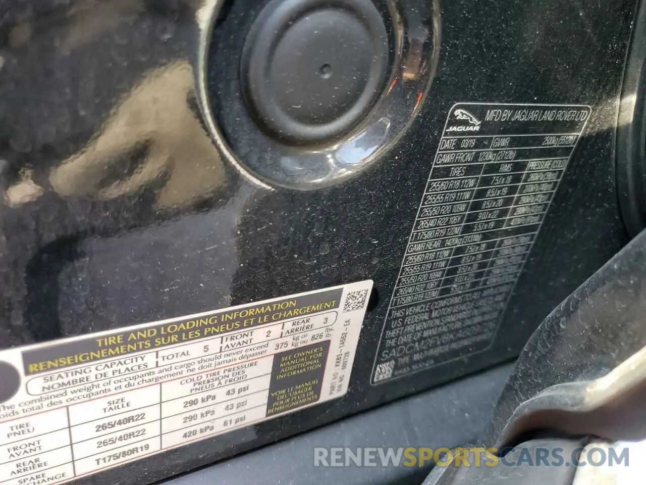 13 Photograph of a damaged car SADCM2FV8KA609726 JAGUAR F-PACE 2019