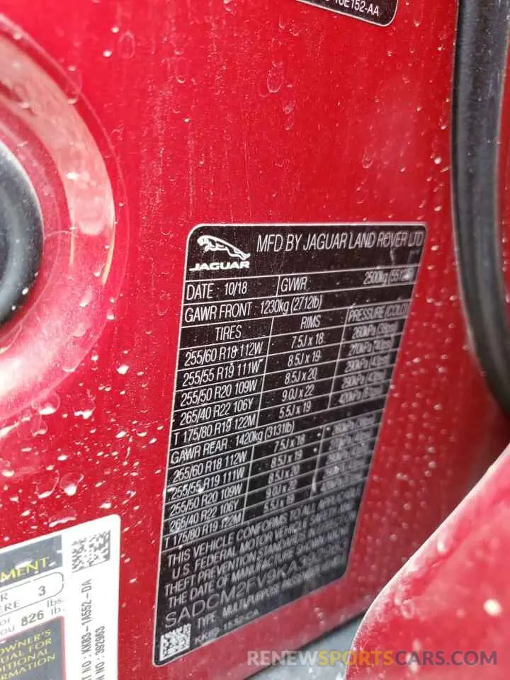 13 Photograph of a damaged car SADCM2FV9KA392963 JAGUAR F-PACE 2019