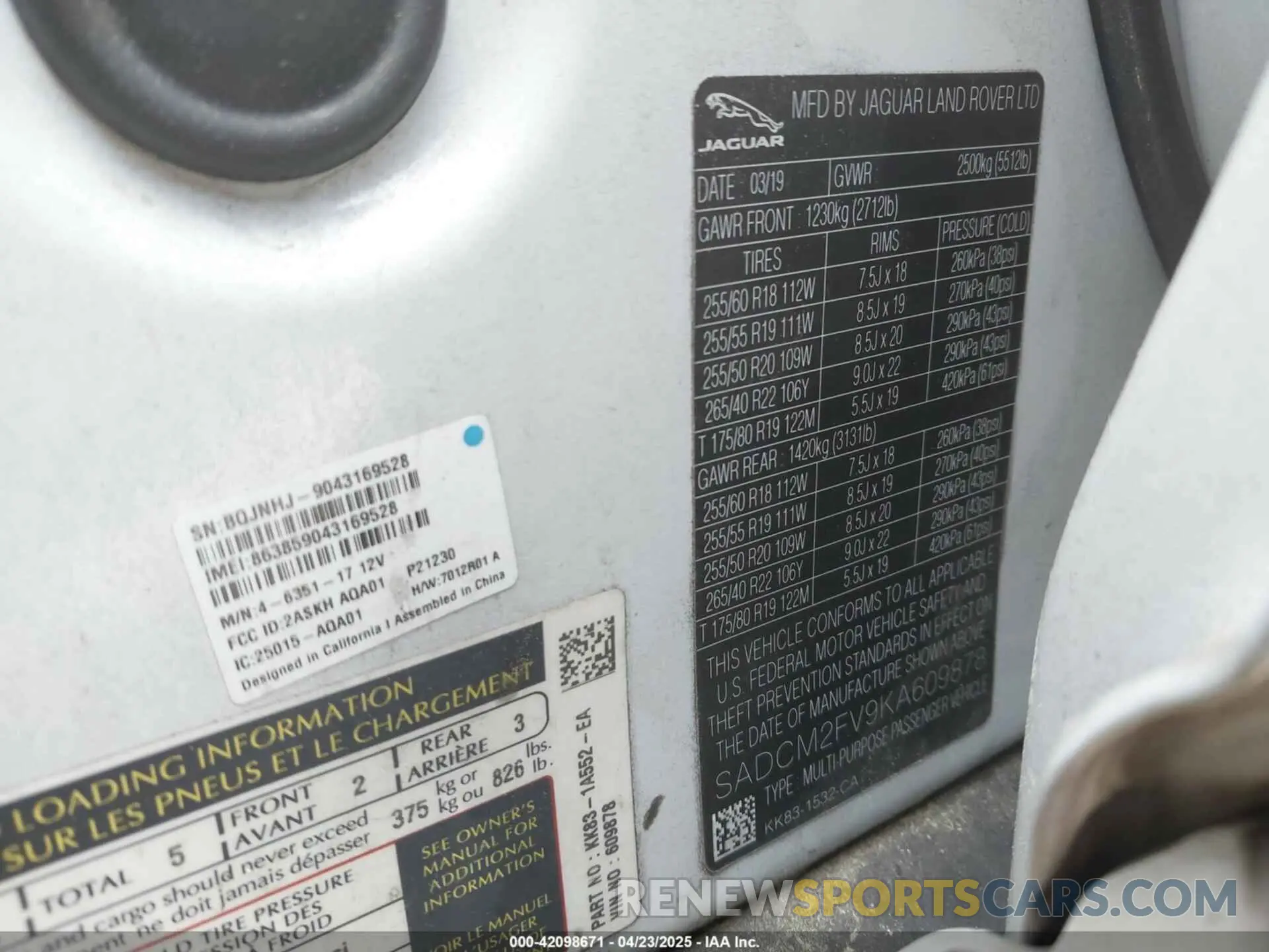 9 Photograph of a damaged car SADCM2FV9KA609878 JAGUAR F-PACE 2019
