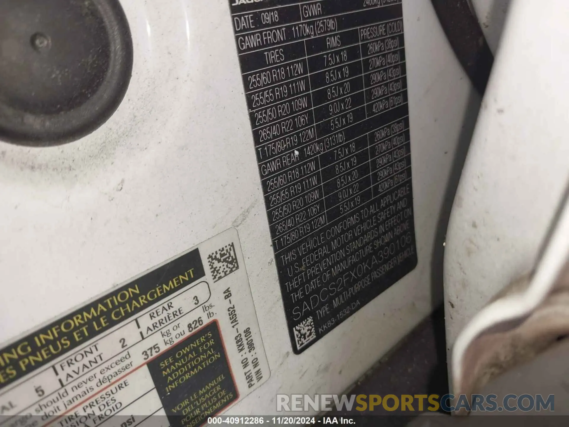 9 Photograph of a damaged car SADCS2FX0KA390106 JAGUAR F-PACE 2019