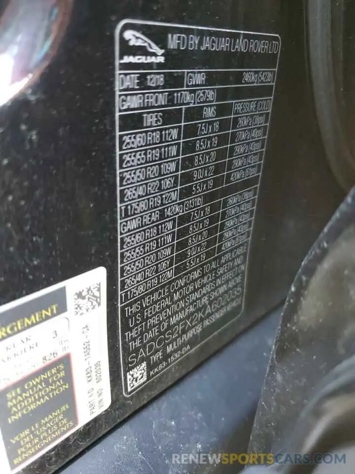 13 Photograph of a damaged car SADCS2FX2KA602035 JAGUAR F-PACE 2019