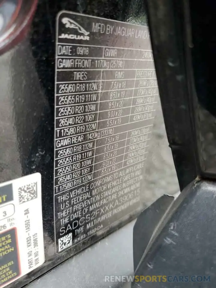 13 Photograph of a damaged car SADCS2FXXKA390615 JAGUAR F-PACE 2019