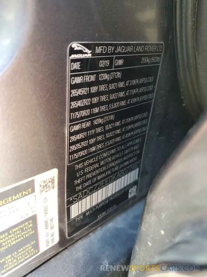 12 Photograph of a damaged car SADCZ2EE0KA607746 JAGUAR F-PACE 2019