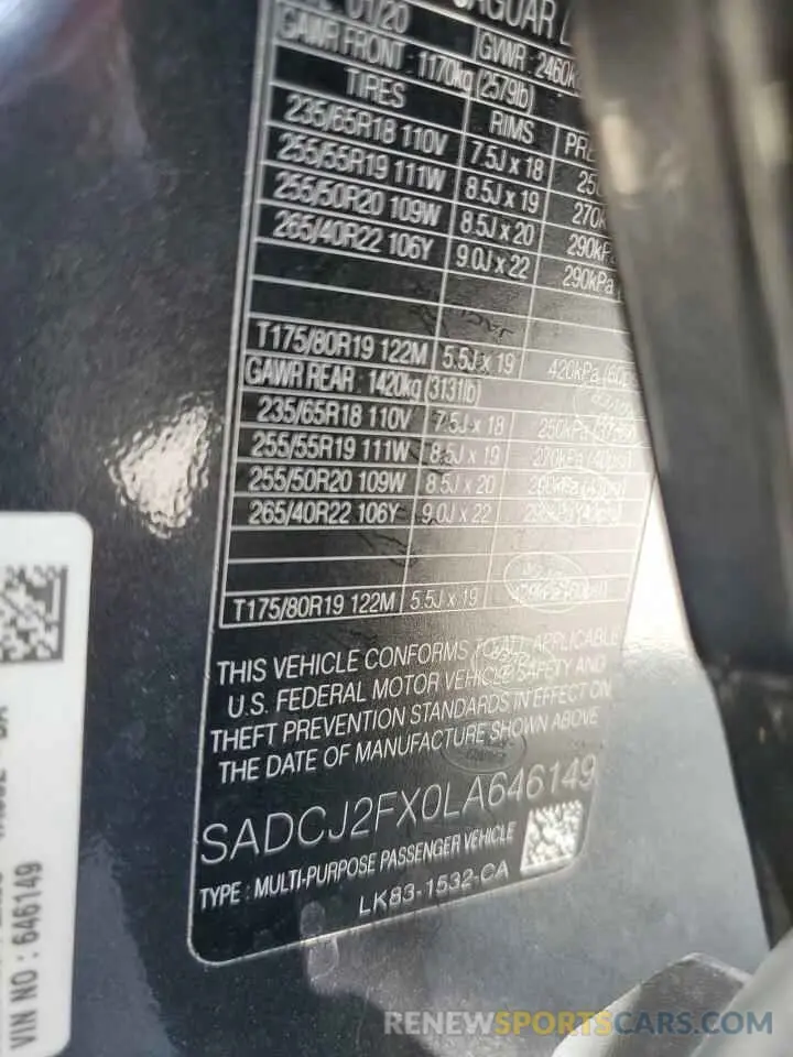 15 Photograph of a damaged car SADCJ2FX0LA646149 JAGUAR F-PACE 2020