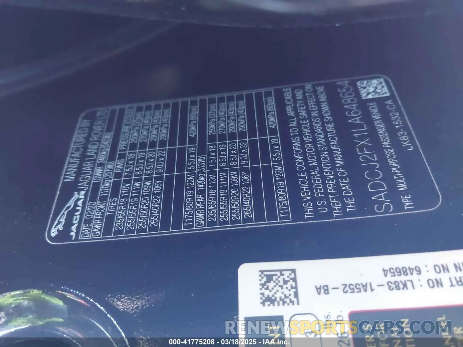9 Photograph of a damaged car SADCJ2FX1LA648654 JAGUAR F-PACE 2020