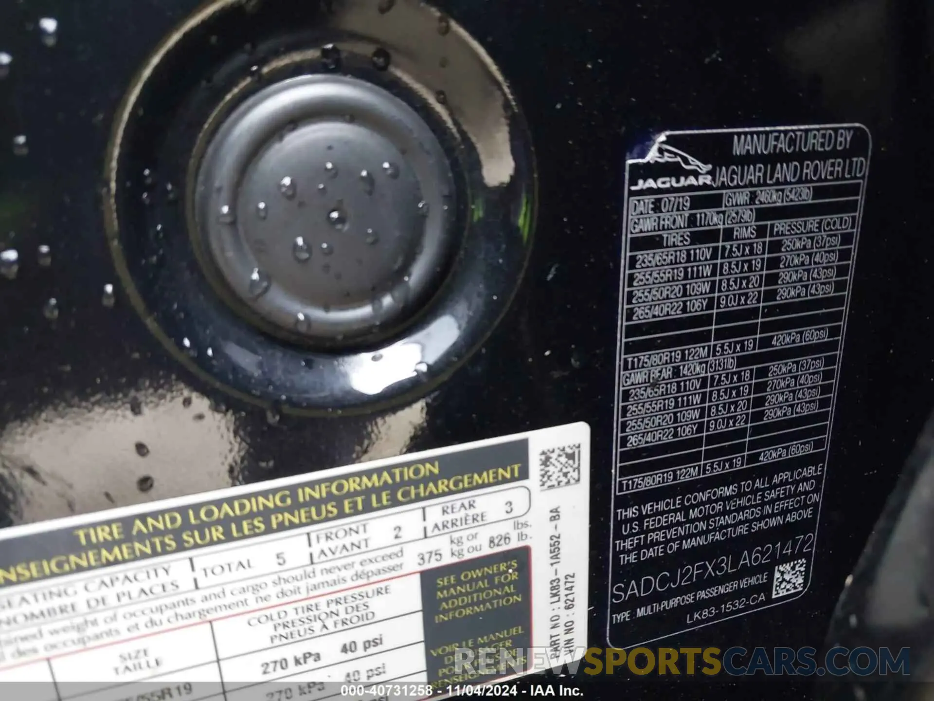 9 Photograph of a damaged car SADCJ2FX3LA621472 JAGUAR F-PACE 2020