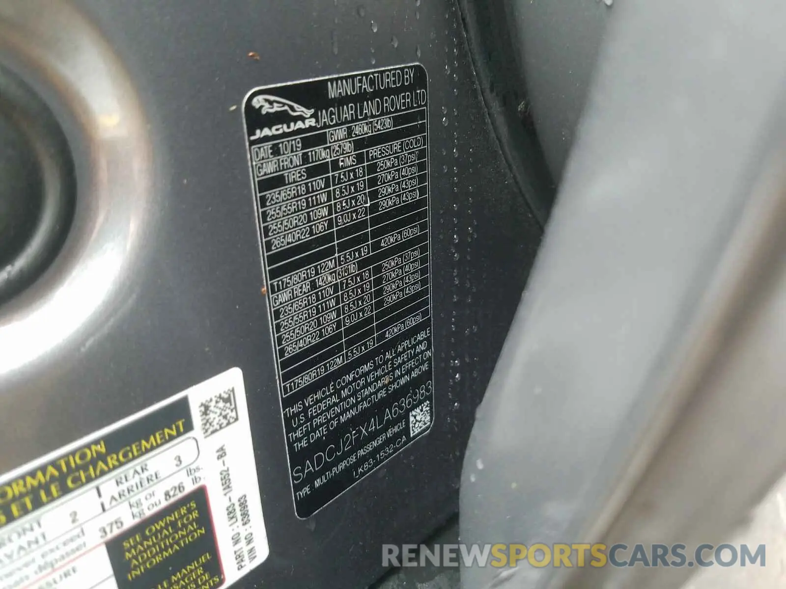 10 Photograph of a damaged car SADCJ2FX4LA636983 JAGUAR F-PACE 2020