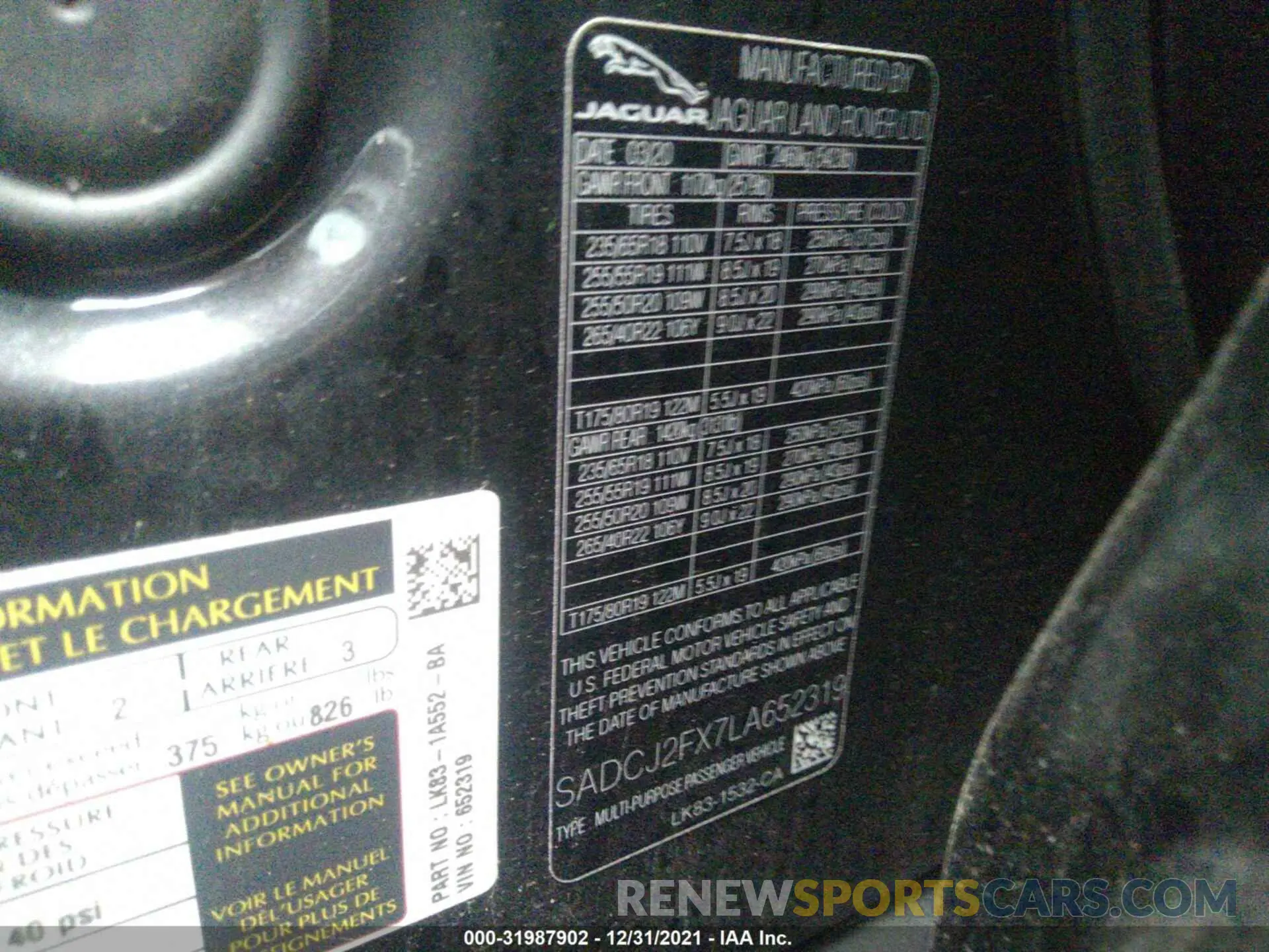 9 Photograph of a damaged car SADCJ2FX7LA652319 JAGUAR F-PACE 2020