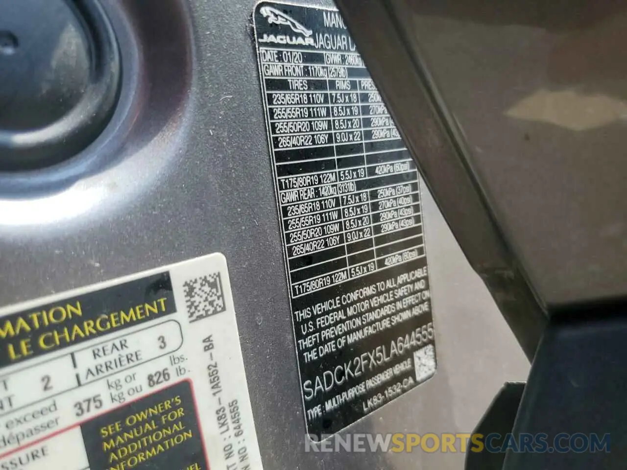 12 Photograph of a damaged car SADCK2FX5LA644555 JAGUAR F-PACE 2020
