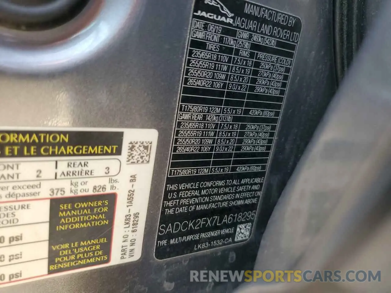 12 Photograph of a damaged car SADCK2FX7LA618295 JAGUAR F-PACE 2020