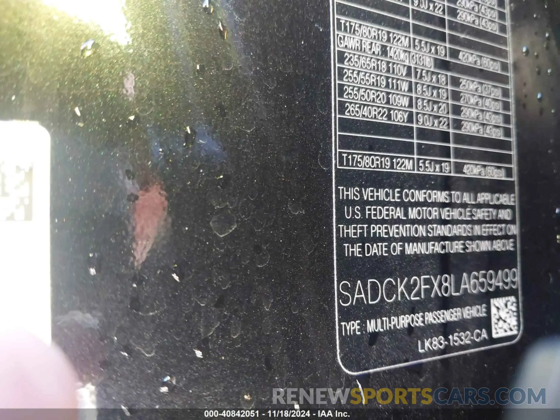 9 Photograph of a damaged car SADCK2FX8LA659499 JAGUAR F-PACE 2020