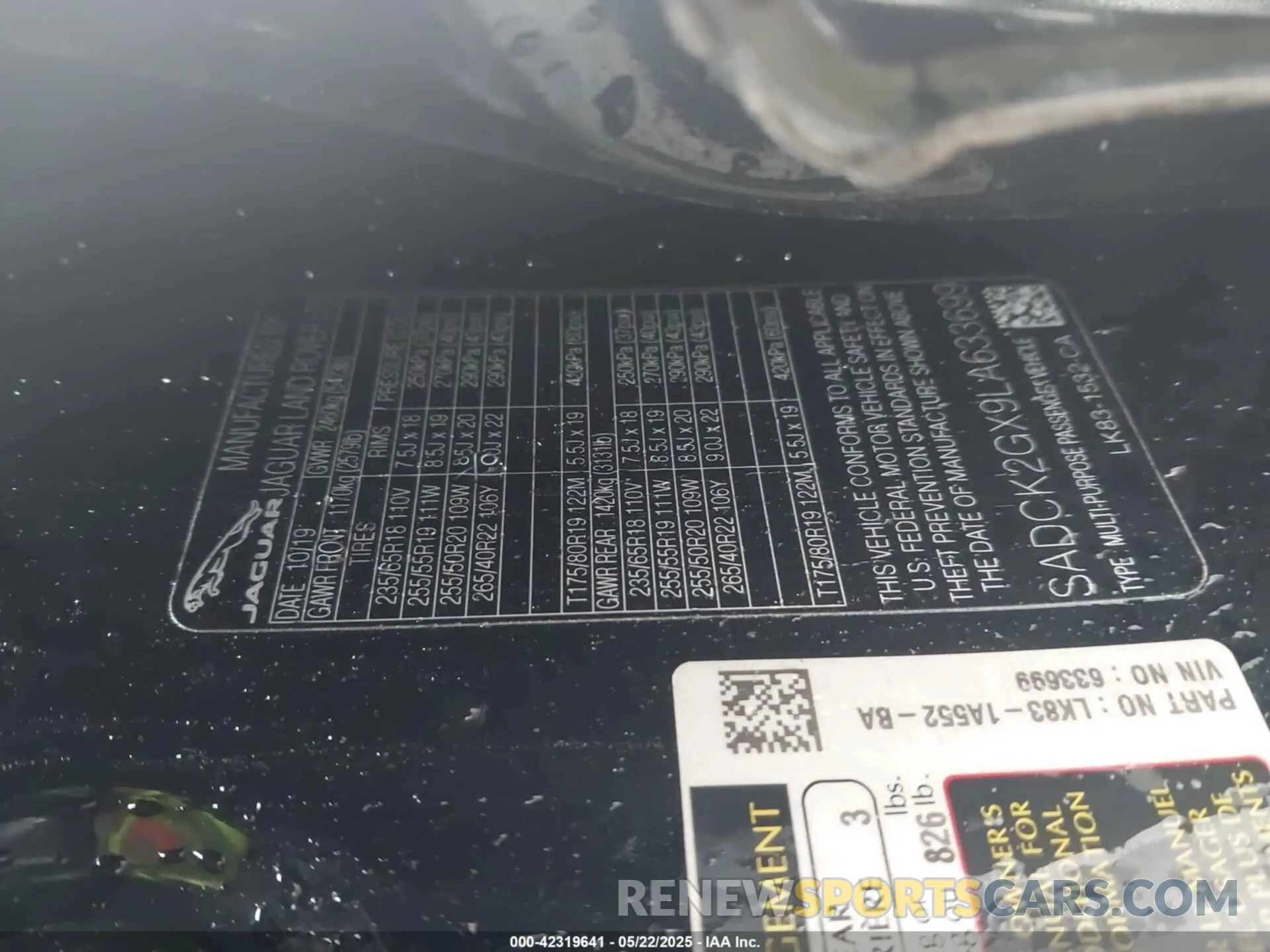 9 Photograph of a damaged car SADCK2GX9LA633699 JAGUAR F-PACE 2020