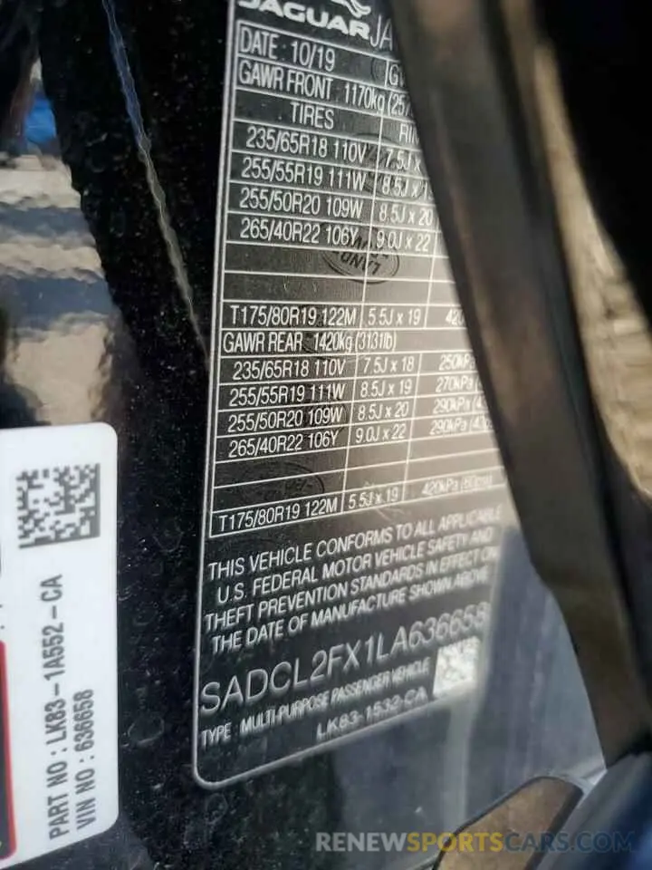 13 Photograph of a damaged car SADCL2FX1LA636658 JAGUAR F-PACE 2020