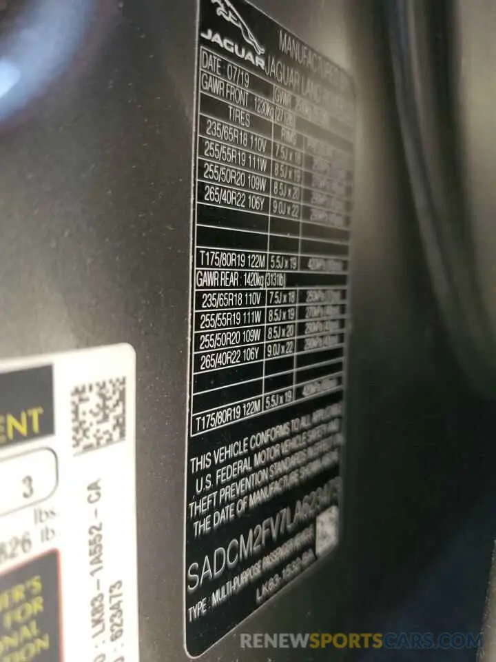 13 Photograph of a damaged car SADCM2FV7LA623473 JAGUAR F-PACE 2020