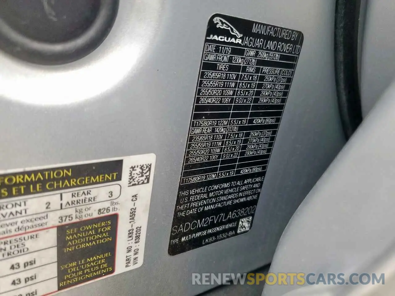 13 Photograph of a damaged car SADCM2FV7LA638202 JAGUAR F-PACE 2020