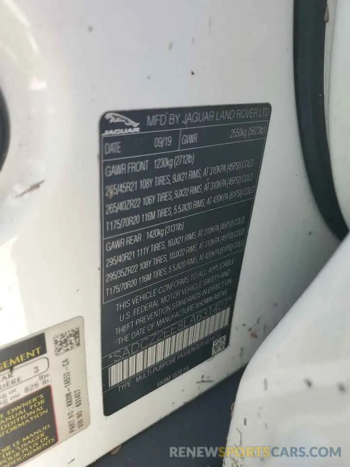 13 Photograph of a damaged car SADCZ2EE8LA631407 JAGUAR F-PACE 2020